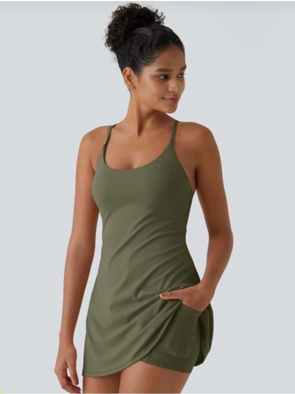 Olive Green Women's Swim Dress - Classic Slim Fit Not Halara Brand
